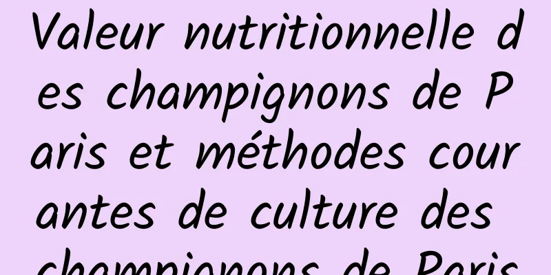 Valeur nutritionnelle des champignons de Paris et méthodes courantes de culture des champignons de Paris