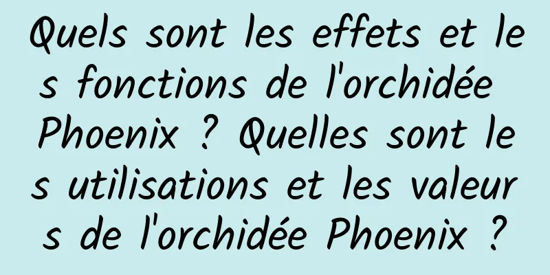 Quels sont les effets et les fonctions de l'orchidée Phoenix ? Quelles sont les utilisations et les valeurs de l'orchidée Phoenix ?