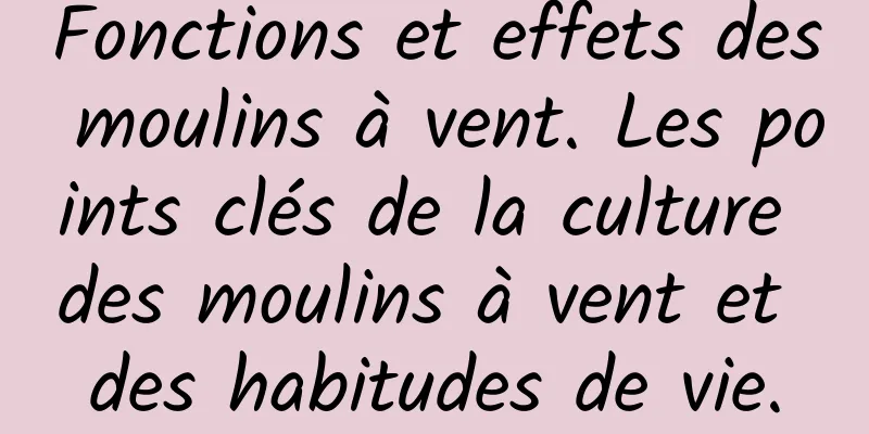 Fonctions et effets des moulins à vent. Les points clés de la culture des moulins à vent et des habitudes de vie.